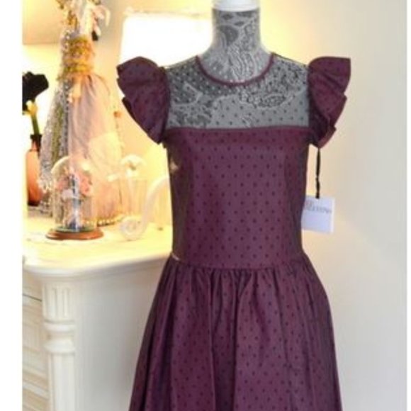 Valentino Leather Lace Burgundy Red Dress NWT Sz 6 - Picture 4 of 10